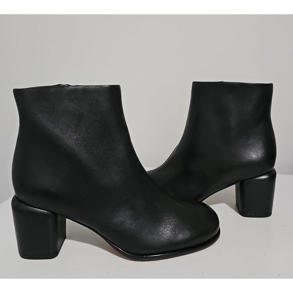 Vince Leather Boots Womens 6 Black Square Toe Block Heel Elevated Elegant - Picture 5 of 16